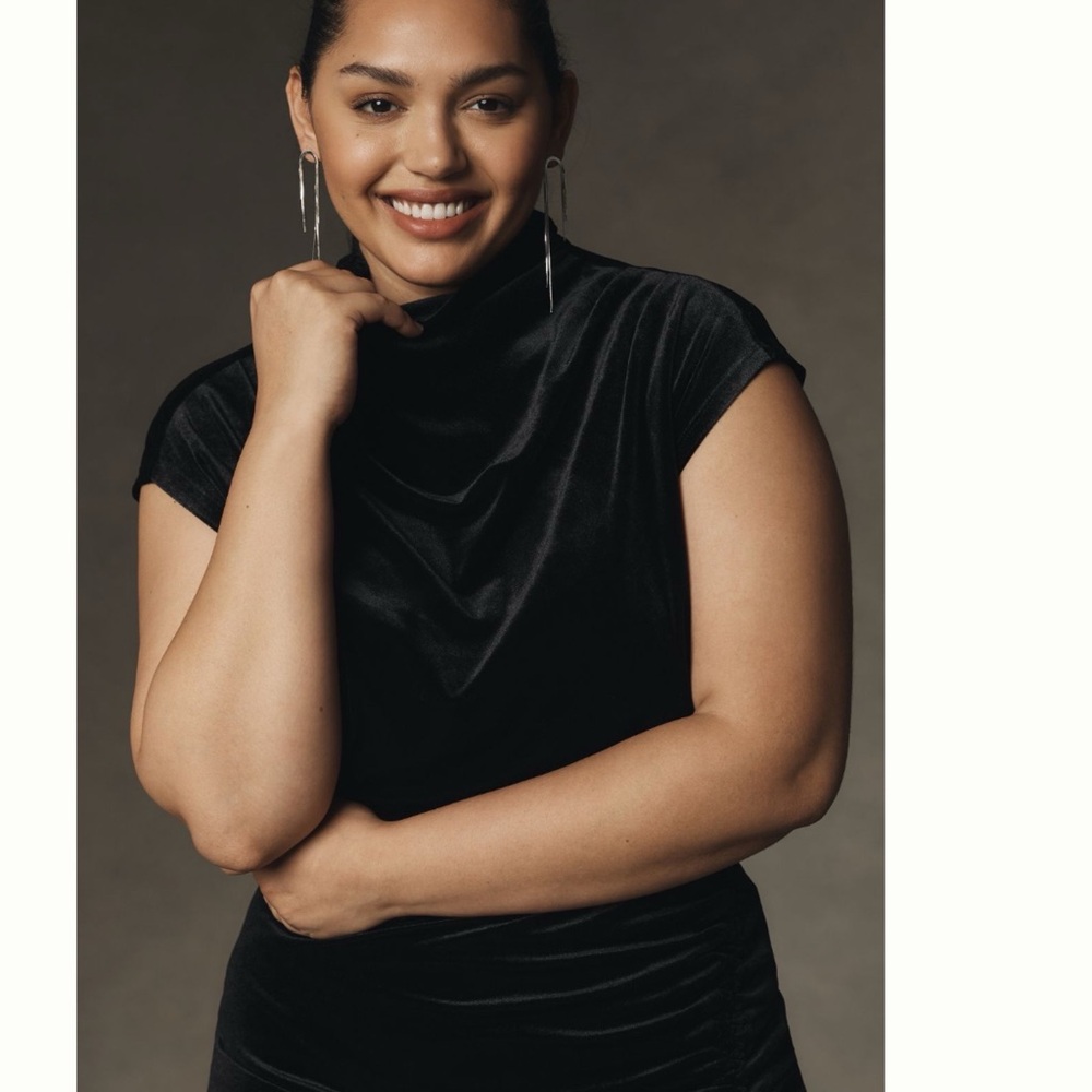 NWT Anthropologie The Maya Ruched Cowl-Neck Dress: Stretch Velvet Edition - Picture 7 of 13